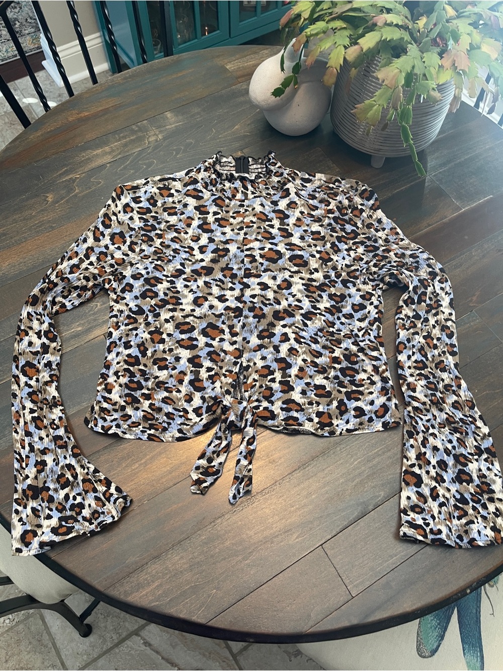 GENERATION Y Leopard Print Tie-Front Blouse in Brown and Black